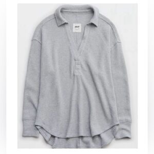 Aerie Lumber Jane Waffle Knit Polo Top